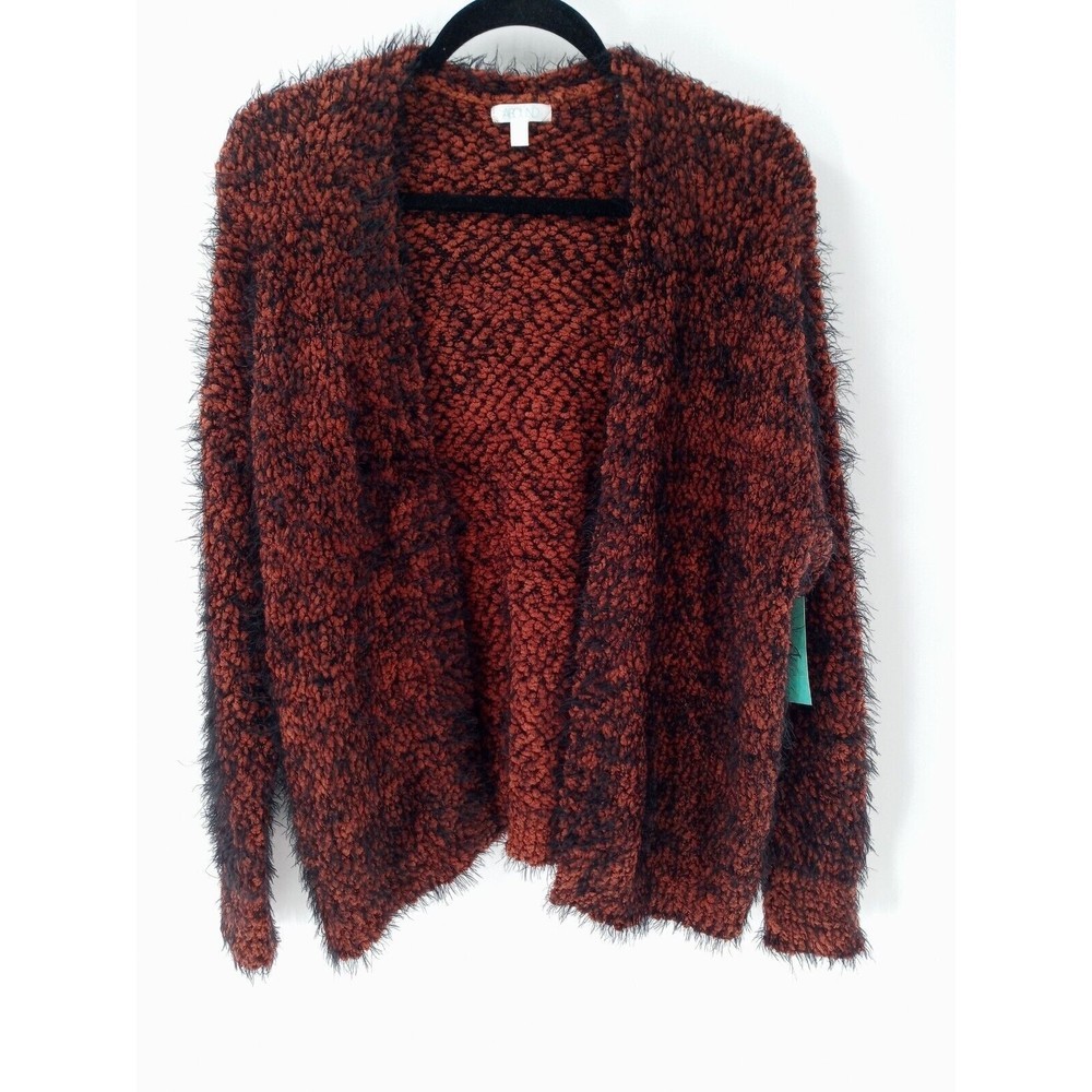 Women's Abound Rust Black Eyelash Soft & Cozy Cardigan Sweater Size M